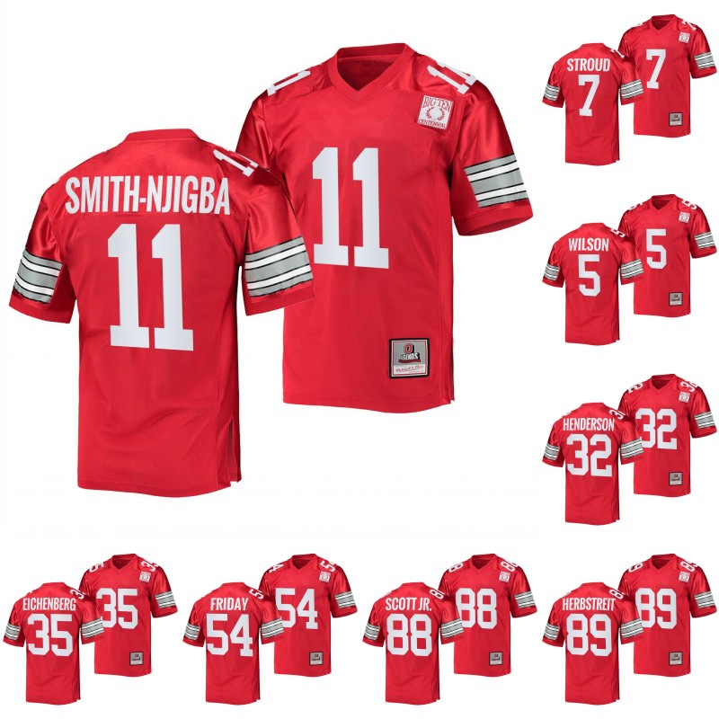 

Jaxon Smith-Njigba Football jersey 2022 100th Anniversary Jersey C.J. Stroud Gee Scott Jr. Zak Herbstreit Kamryn Babb Chris Olave Taron Vincent TreVeyon Henderson, 5 garrett wilson