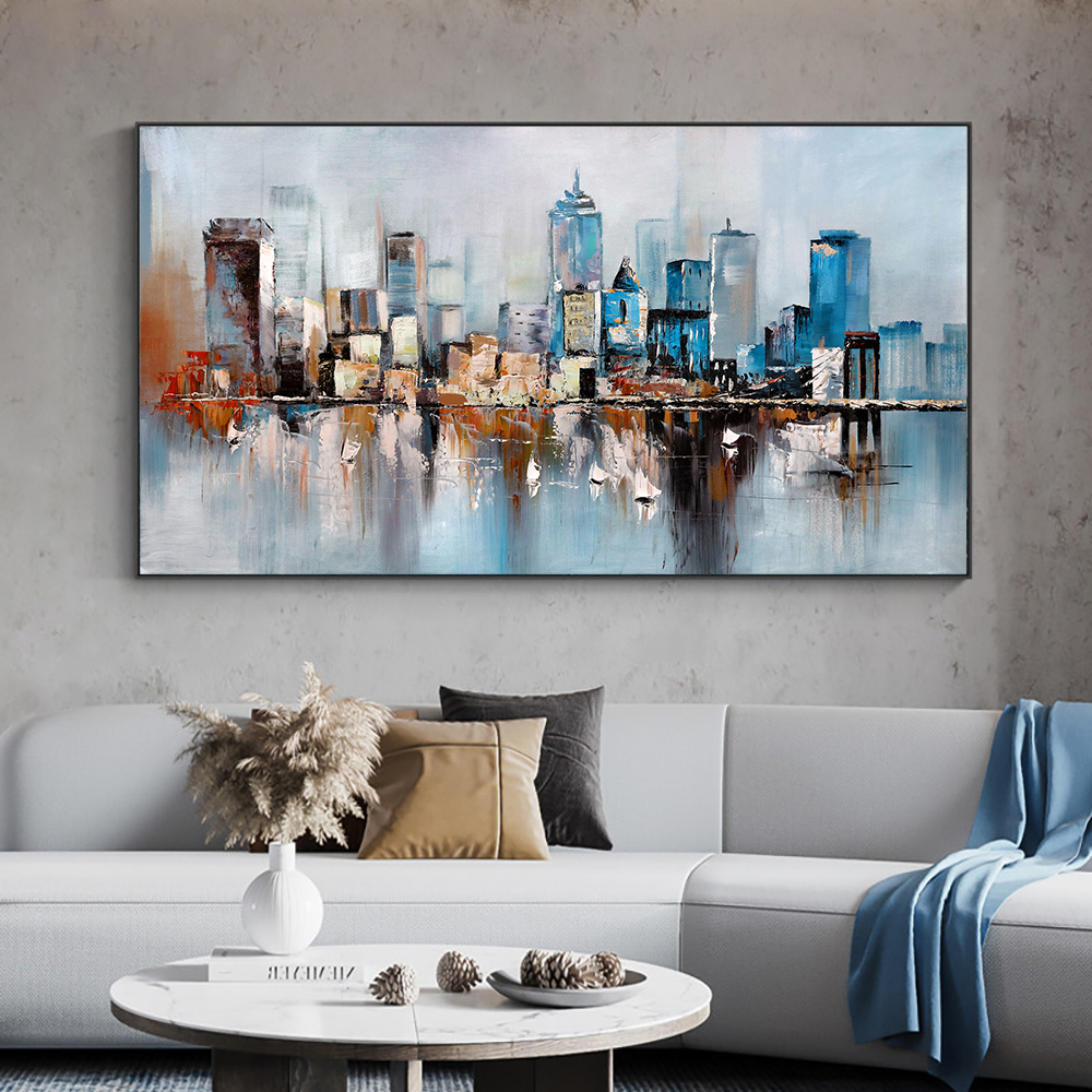 

Abstract City Building Canvas Painting Modern Landscape Posters and Prints Wall Pictures For Cuadros Living Room Home Decor