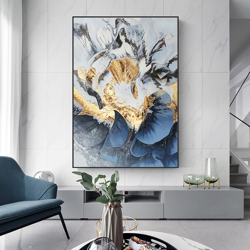 

Abstract Black Grey Flower With Gold Foil Canvas Painting Modern Nordic Plant Posters And Prints Wall Art Picture For Home Decor