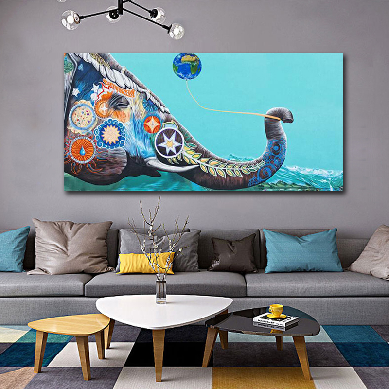 

Canvas Paintings Colorful Elephant Wall Art Cuadros Prints on Animals Wall Pictures For Living Room Graffiti Poster