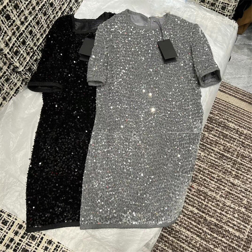 

Luxury Sequin Womens Dress Fashion Slim Dresses with Pin INS Street Style Casual Dress, Black with label #@