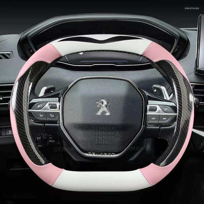 Couvre-volant pour 208 II E208 P21 2022-2023 Couverture de voiture en fibre de carbone PU cuir antidérapant mignon accessoires automobiles intéri