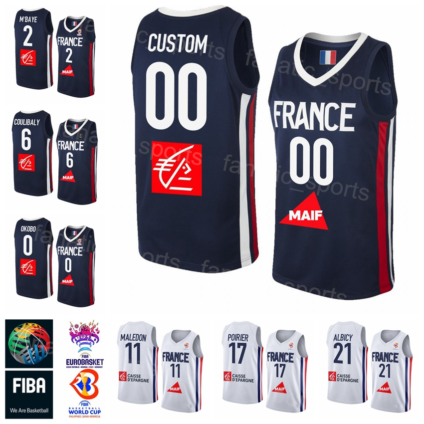 

Printed 2022 EuroBasket Basketball Jersey France National Team 7 Guerschon Yabusele 10 Evan Fournier Rudy Gobert 17 Vincent Poirier 4 Thomas Heurtel 0 Elie Okobo, With world cup patch