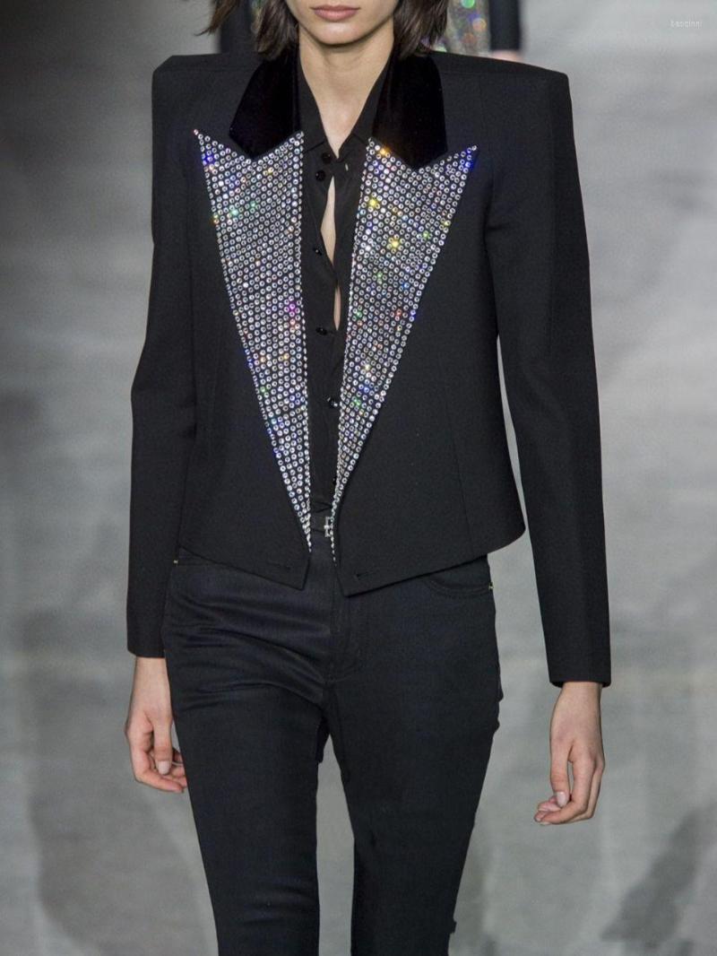 

Women' Jackets 361707 Women 2022 Early Spring Diamonds Suit Coat High Quality Beading Design Notched Runway, Picture shown