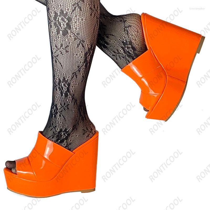 

Sandals Ronticool Fashion Women Mules Slippers Unisex Slip On Wedges Heel Open Toe 7 Colors Club Wear Shoes US Size 5-20, B0184 green