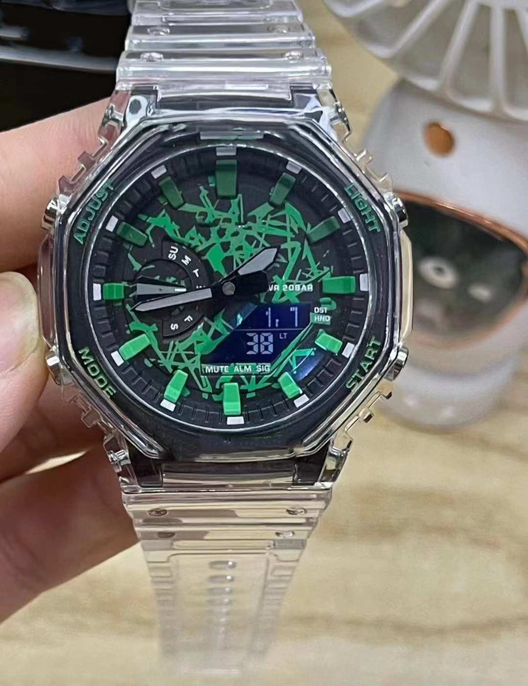 

Iced Out Watch Sports Quartz Digital Men's 2100 Watch Full Function Automatic Hand Raise Light LED Waterproof World Time Oak Collection