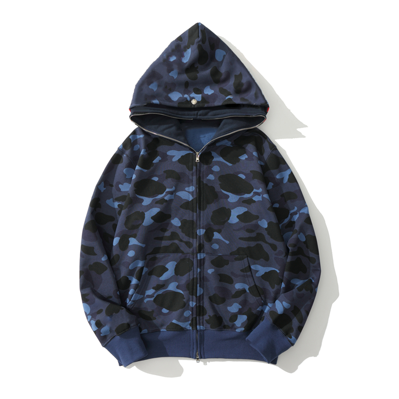 

High quality tiger Mens hoodies designer men women Shark full zip hoodie jacket color grid Harajuku sweatshirt Fashion co-branding Luminous camouflage hoodys 3-19, 1 button
