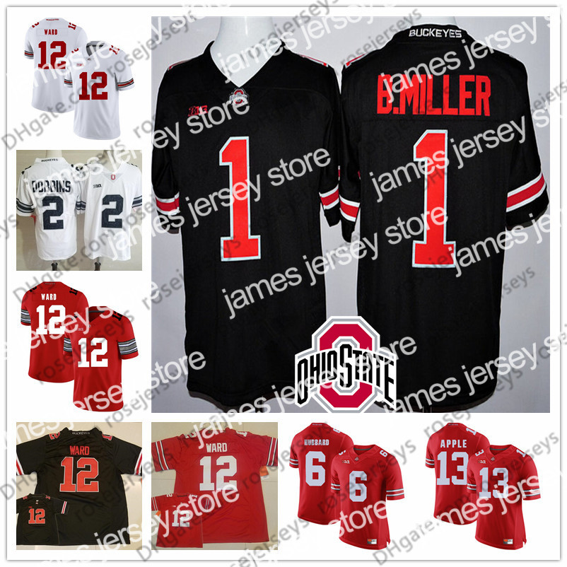 

American College Football Wear Ohio State Buckeyes #1 Braxton Miller 5 12 Denzel Ward 4 Curtis Samuel 6 Sam Hubbard 13 Eli Apple White Red Black Jersey, White 2015 playoff