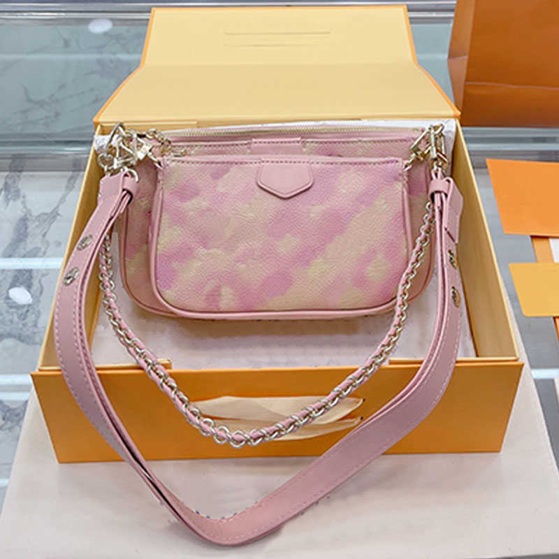 

Evening Bags 2 Pieces Chain Shoulder Bag Women Designer Bag Rainbow Color Crossbody Bags Purse Handbag Multi Pochette Classic Letterpress P