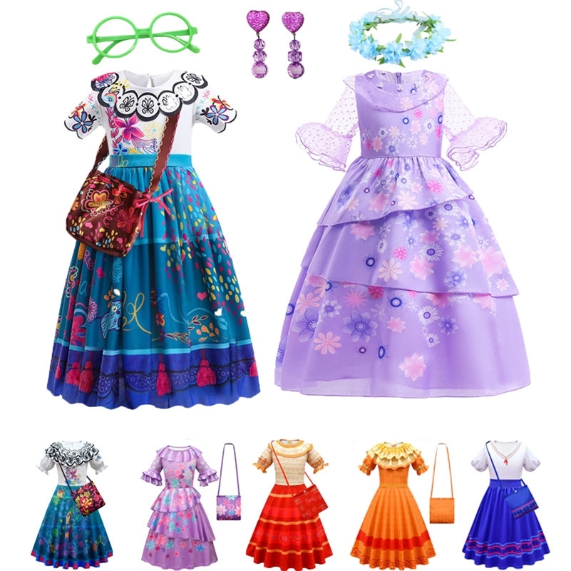

Girl's Dresses Mirabel Dress For Girls Encanto Madrigal Cosplay Costumes Kids Isabella Dresses Carnival Halloween Princess Party Clothing 4-10Y 220905, Only dressa