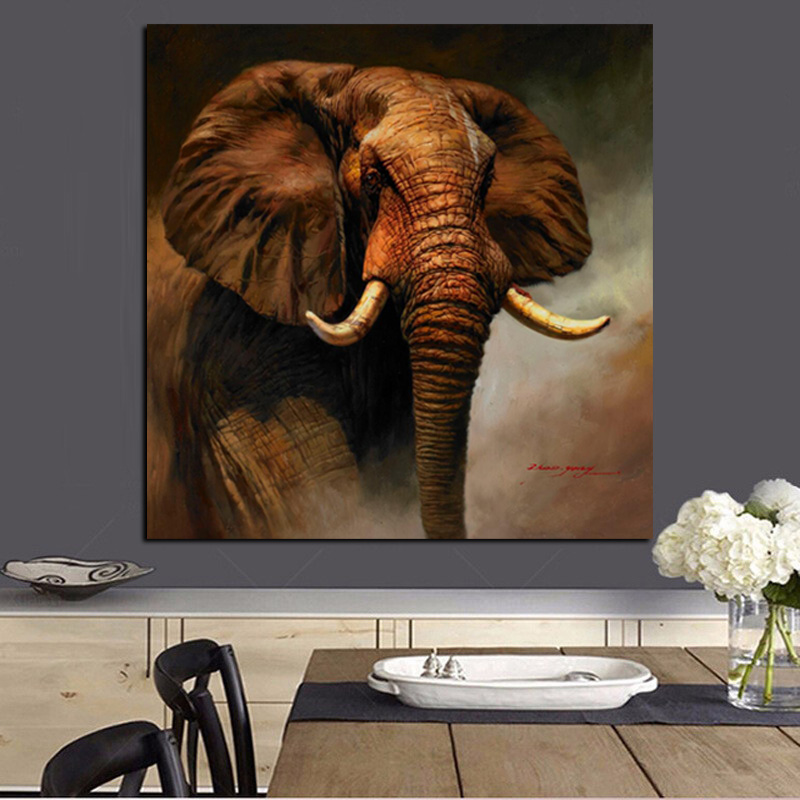 

Canvas Painting Print Abstract Wall Art African Elephant Landscape Oil on Canvas Modern Animal Picture Poster For Living Room