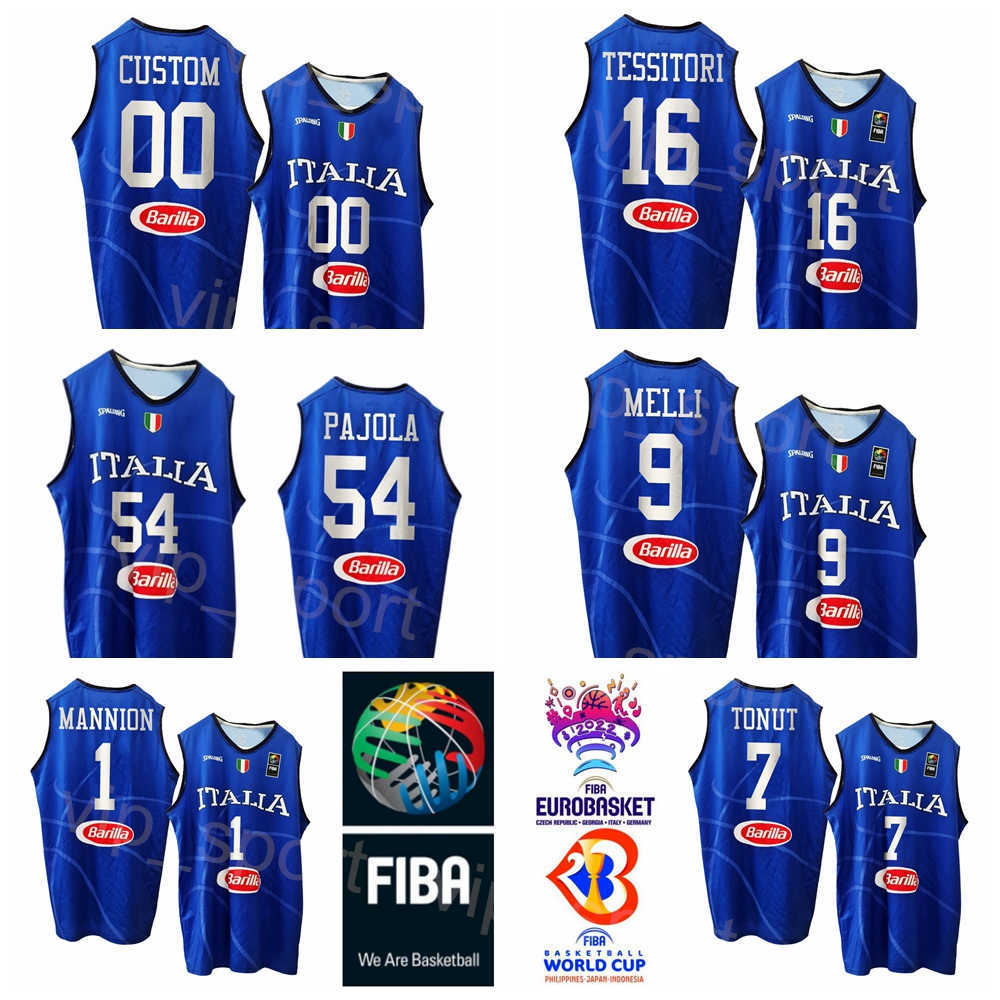 

Print Basketball Italy Jersey 2022 EuroBasket National Team1 Nicolo Mannion 9 Nicolo Melli 0 Marco Spissu 16 Amedeo Tessitori 20 Simone Fontecchio 7 Stefano Tonut, With eurobasket patch