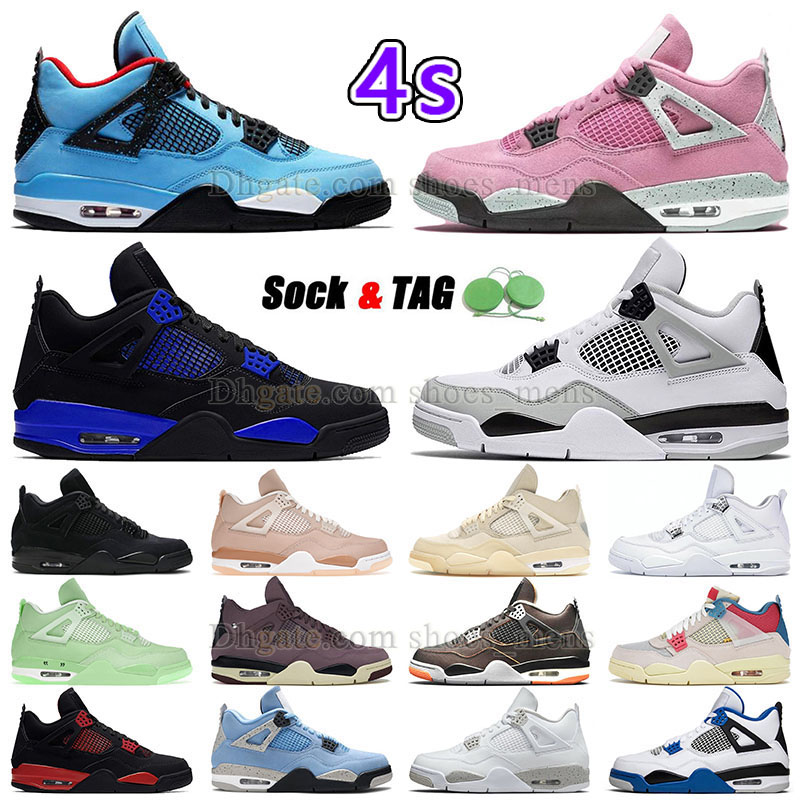 

aaa quality mens womens 4s basketball shoes jumpman 4 red thunder J4 s IV Miliatary Black University Blue Ts Cactus Jack OW Pink Sail Grass Green Designer Sneakers Shoe, J77 40-47 canyon purple