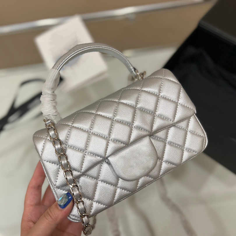 

22Ss Hand Flap Bag Classic Top Caviar Grain Cowhide Leather Quilted Plaid Weave Chain Gold Hardware Shoulder Messenger Bag Luxury Designer High Quality Handbag, Pink