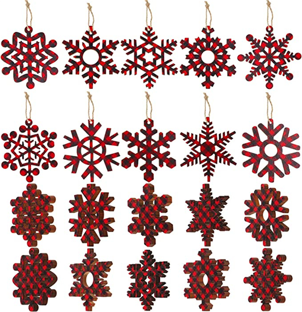 

Buffalo Plaid Christmas Wooden Snowflake Ornaments Snowflakes Wood Slices Crafts for DIY Crafts Holiday Decorations XB1