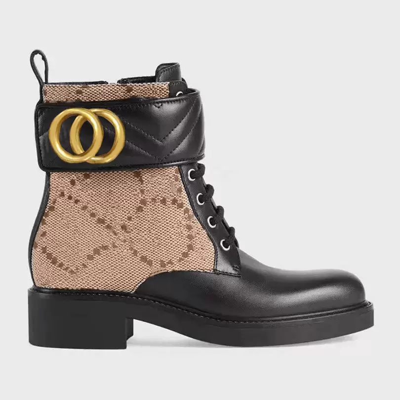 Automne hiver bottes à lacets femme plat métal voyage ceinture boucle chaussure 100% cuir dame lettre noir bottine souple peau de vache femmes