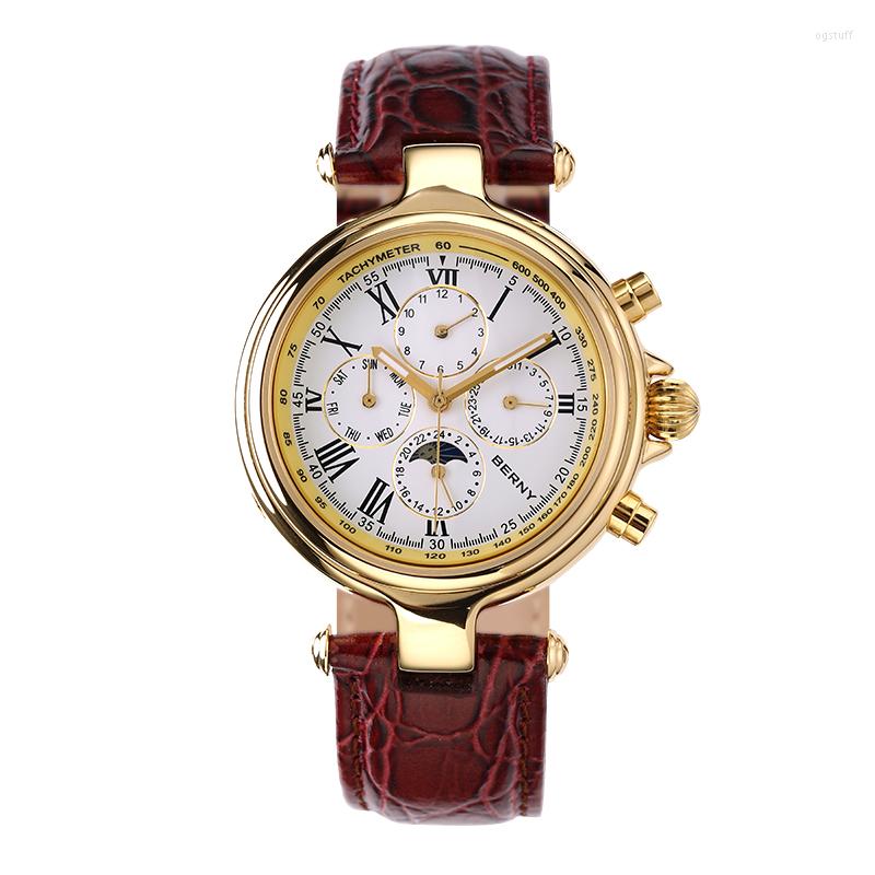

Wristwatches Berny Automatic Watch For Men Mechanical Wristwatch Luxury Annual Calendar Sun Moon Self Winding Waterproof Sea-gull, Am7042m-b