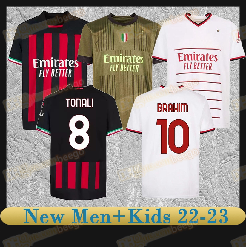 

22 23 IBRAHIMOVIC GK 22 23 soccer jersey AC MILANS GIROUD DE KETELAERE R. LEAO TONALI THEO Kids football shirt, 3rd