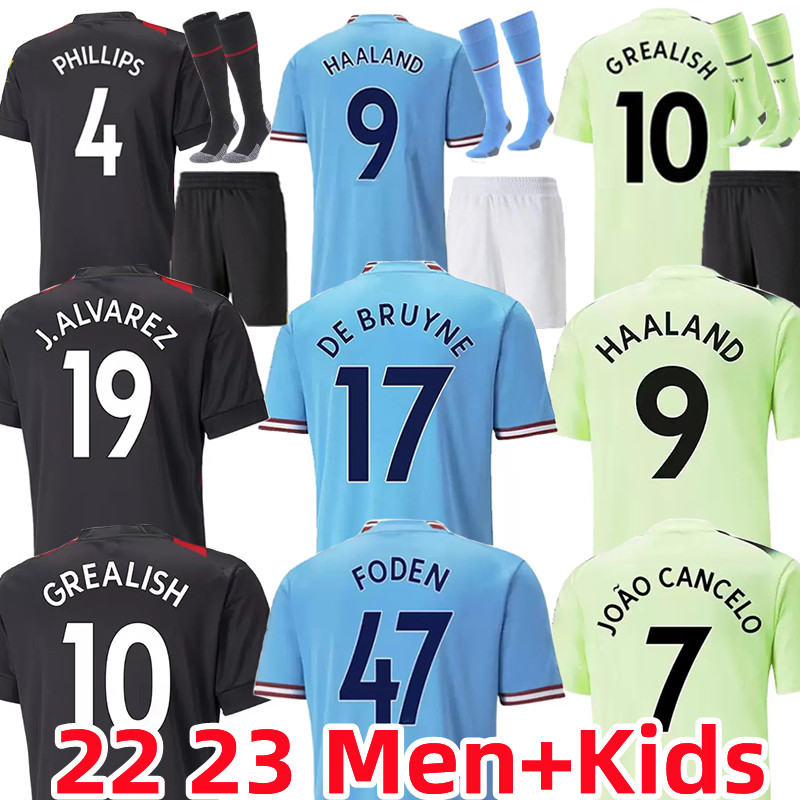 

22 23 Mancheste City Soccer Jerseys HAALAND DE BRUYNE MANS CITIES FODEN GREALISH PHILLIPS MAHREZ JOAO CANCELO ALVAREZ 2022 2023 tops football shirt Men kids kit, 22-23 away kids