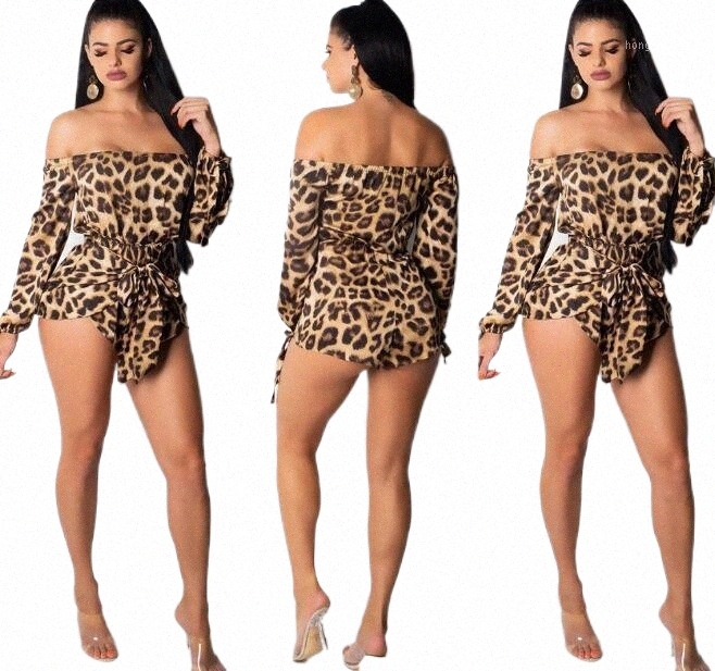 Women's Jumpsuits & Rompers women's Jumpsuits & Rompers Sexy Slash Neck Leopard Jumpsuit Fashion Women Bandage Bodysuit Long Sleeves Pl-image-799551130