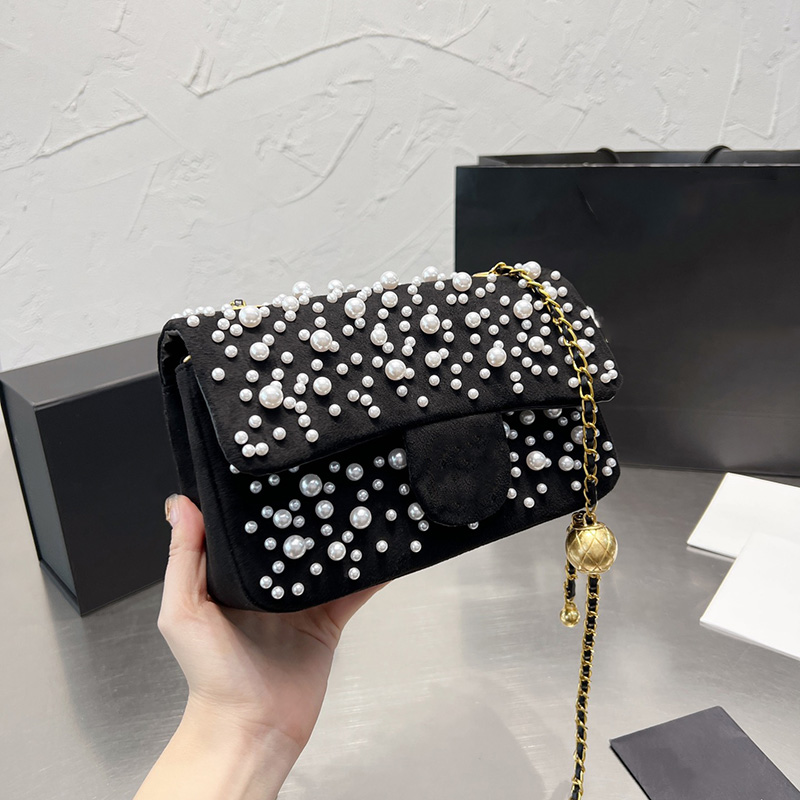 

22A Womens Classic Mini Flap Insert Pearl Bags Crush Gold Ball Metal Hardware Turn Lock Crossbody Shoulder Vanity Purse Large Capacity Designer Handbags 20X15CM, Box