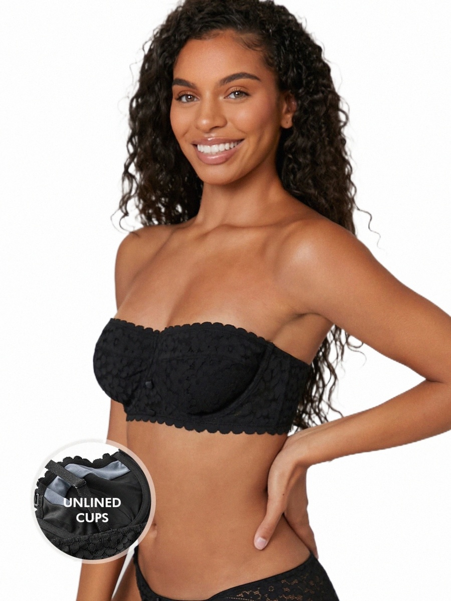 

Women's Sleepwear luvlette Lace Strapless Unlined Balconette Bra O5wy#, Black