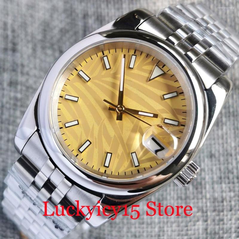 

Wristwatches Fashion 36mm 39mm NH35A Palm Automatic Men Watch Silver/Yellow Dial Sapphire Crystal Luminous Slide Lock, Nologo yellow b