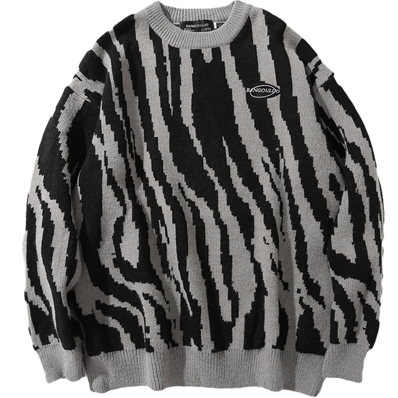 Pulls pour hommes japonais Harajuku Vintage pull hiver zèbre à rayures col rond pulls tricotés Couples Hip Hop lâche mode chandails hauts 220906