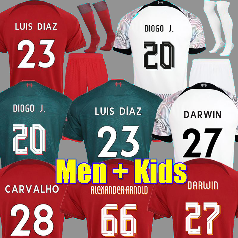 

22 23 DARWIN soccer jerseys season home away 3rd green 2022 2023 Mohamed Diogo Luis DIaz Alexander Arnold football kit tops shirts men kids uniform, 22-23 home