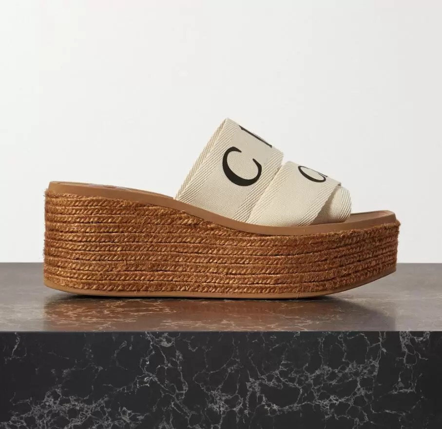 

Summer Women039s Woody Sandals Letter Print Canvas Espadrille Platform Slides Cross Weave Comfortable Wedges Slipper EU3542 BO8855709, Pink
