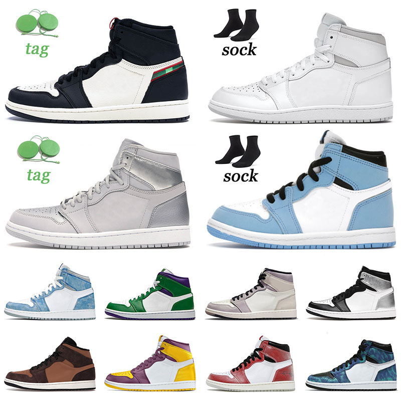 

Classic Unc mens womens 1 1s designer shoes authentic jumpman high og black element grey light bone university blue sports illustrared neutral grey basketball shoe, L23 36-46 sliver toe