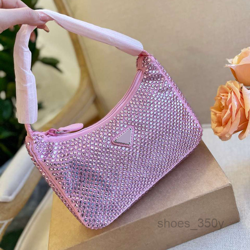 

Evening Bags 5a Quality Rhinestone Hobo Axillary Bag Women Mini Nylon Bags 13 Colors Shimmer Handbags Pink Designer Crossbody Shoulder Bags