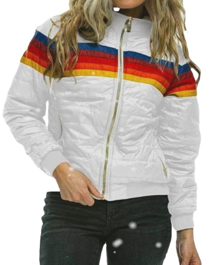 

Women's Jackets Donsignet Women Down Coat 2022 Casual Rainbow Fashion Zip-up Striped Plus Size