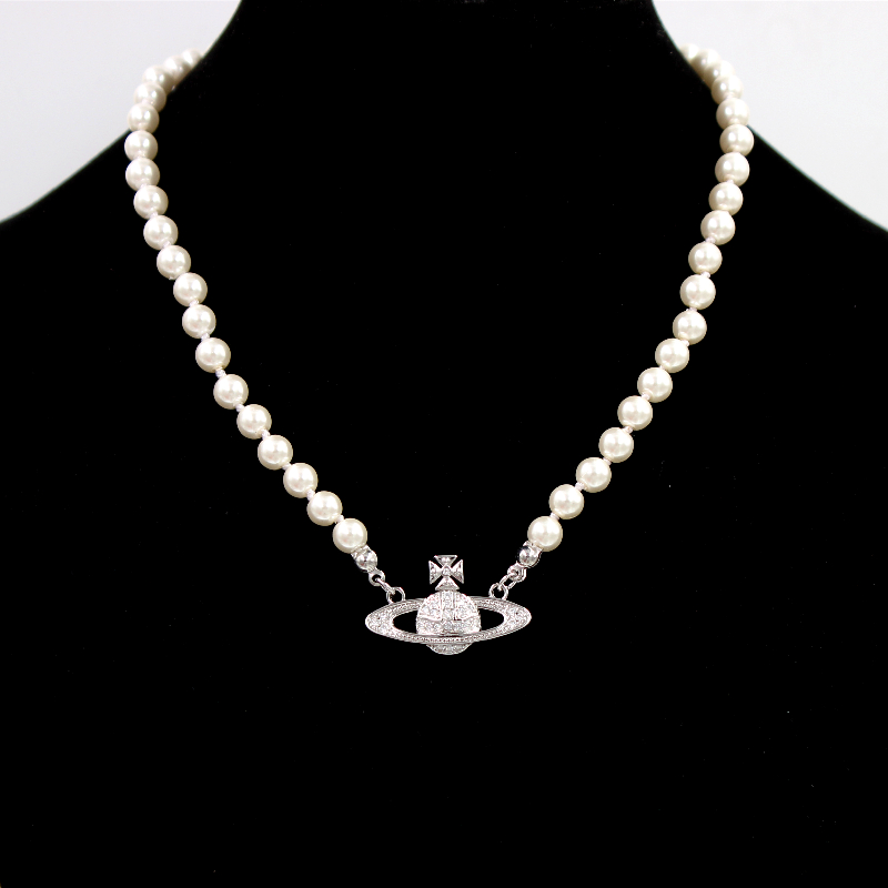 

Designer Vivian Empress Dowager Pendant Necklaces Pearl Chain Saturn Princess Necklace Punk Satellite Cavicle Chain Jewelry