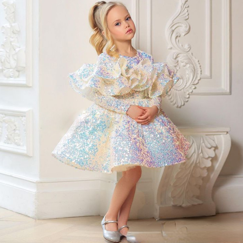 2022 Sequined Girls Pageant dresses Flower Girls Dresses for Wedding First Communion Dress Kids Prom gown-image-799930312