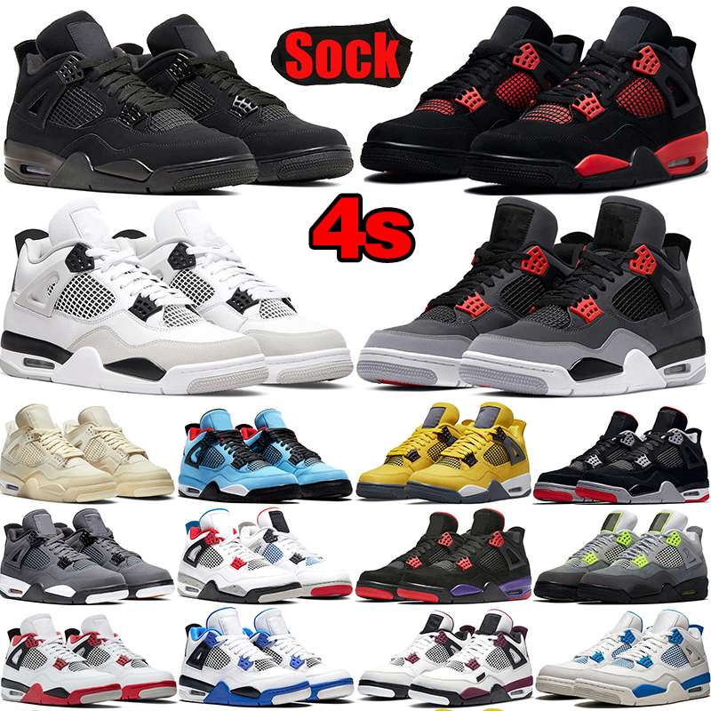 

4s Basketball Shoes Men Women Infrared 4 Military Black Sail University Blue Black Cat Fire Red Thunder Royalty Neon Dark Mocha Pine Green, # 3