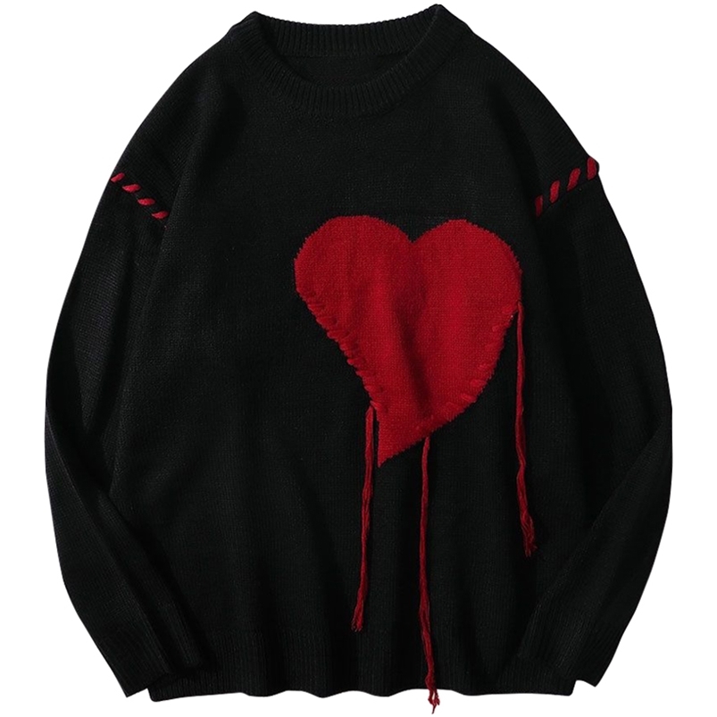 Men's Sweaters Harajuku Love Pattern Knitted Ugly Sweater Men Letter Punk Rock Black Red Gothic Vintage Grandpa Sweater Women Cute Pullover 220