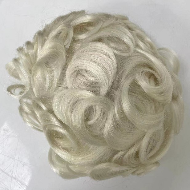 

Brazilian Virgin Human Hair Replacement Blonde Color 60# White Platinum 8x10 Swiss Lace Full Lace Toupee for Men