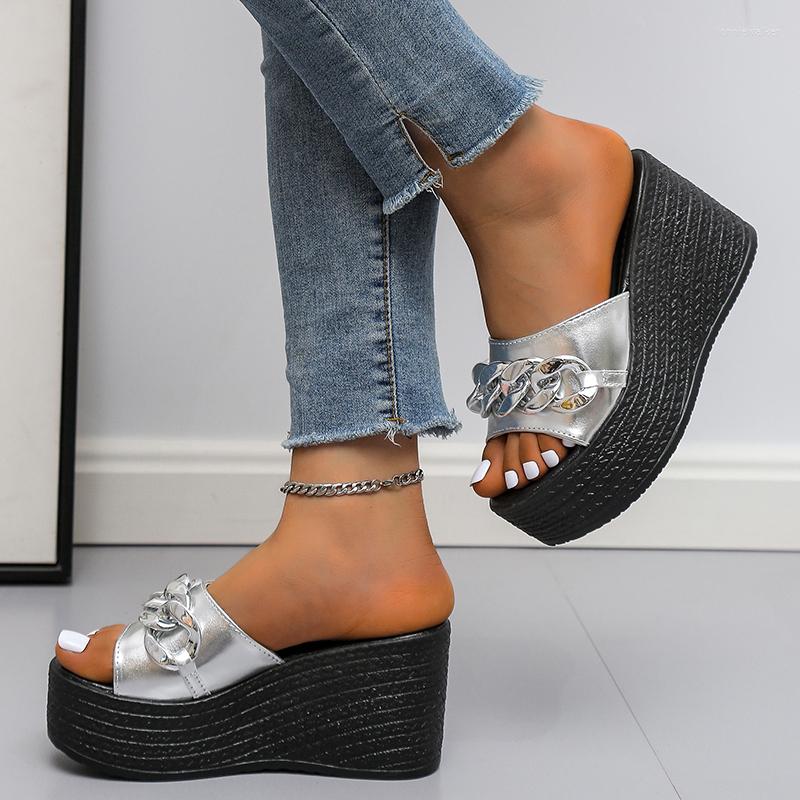 

Sandals Fashion Metal Chain Platform Shoes Women Summer Beach Female Casual 2022 Women's, Black
