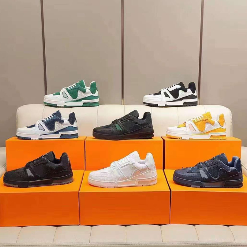 

Designer fashion casual shoes mens Trainer Sneaker Calfskin Leather Vintage Basketball Sneakers Platform With Box NO401, White