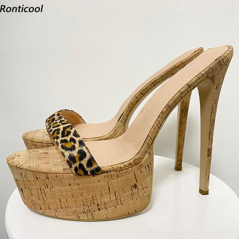 

Sandals Ronticool Women Summer Platform Mules Stiletto High Heels Open Toe Gorgeous Leopard Ladies Dress Shoes US Size 5-20, B0953 leopard