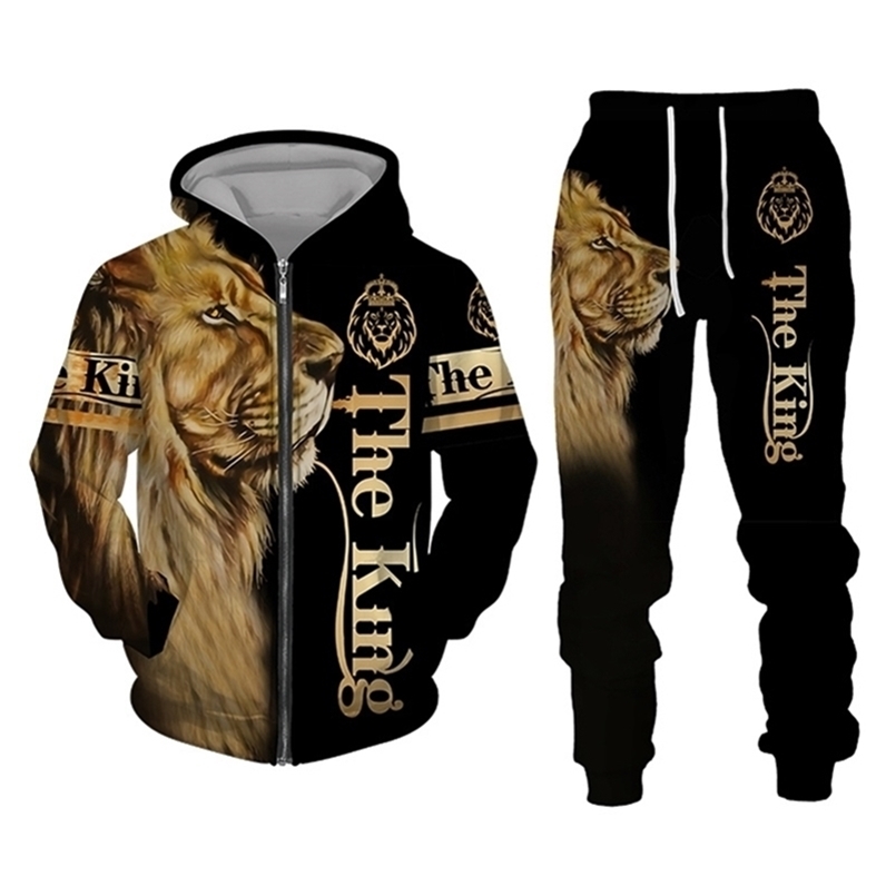 

Men's Tracksuits Autumn and Winter Men's Tracksuit 3D The Lion Print Zipper Hoodies Sweatshirts Pants Sets Casual Mens Clothing Women's Tracksuit 220905
