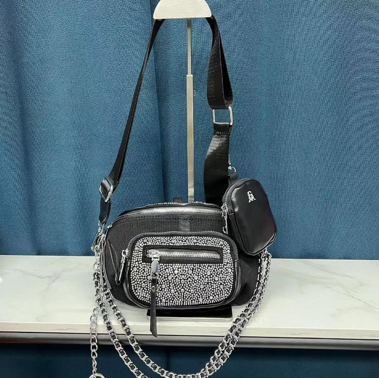 

Rhinestone Messenger Women's Bags Fashion All-Match Hand-held Messenger Chest Bag, White