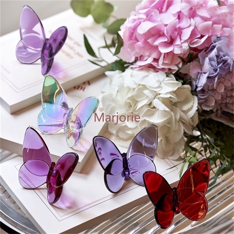 

Decorative Objects Figurines Butterfly Wings Fluttering Glass Crystal Papillon Lucky Glints Vibrantly with Bright Color Ornaments Home Decore 220906