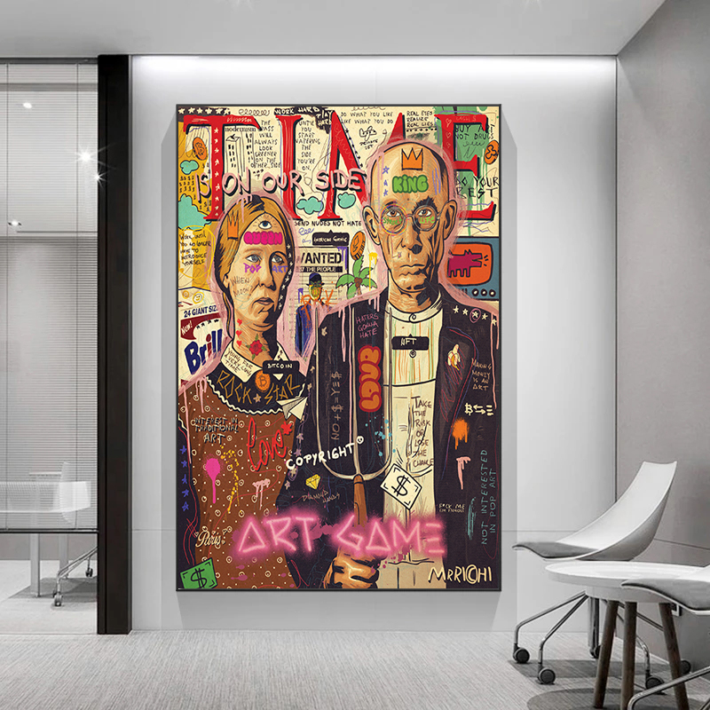 

Canvas Paintings Retro American Gothic Figure art Posters and Prints Wall Art Pictures for Living Room Wall Decoration Cuadros
