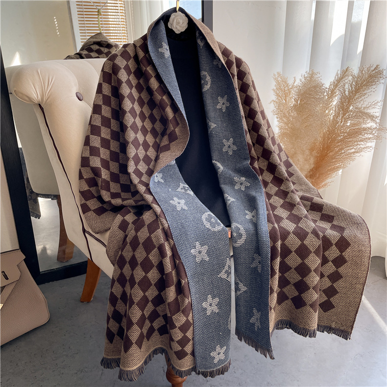 

Fashion Winter Unisex Top Cashmere Scarf For Men Women High End Designer Oversized Classic Check Big Plaid Shawls and Scarves Scarfs 180x65cm