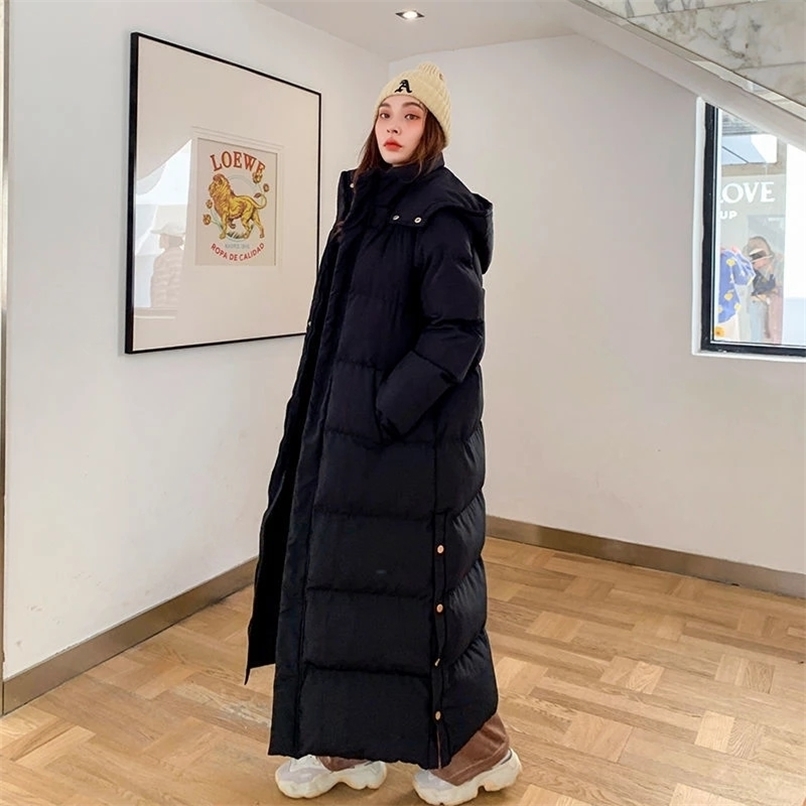 Women's Down Parkas X-Long Women's Hooded Winter Jacket Ladies Parka Warm Thick Down Cotton Coat Female Loose Outerwear Fashion Clothin