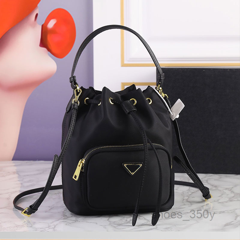 

Evening Bags Parachute Nylon Bucket Bag String Handbag Top Handle Crossbody Bags Purse Genuine Leather Shoulder Bag High Quality Golden Har
