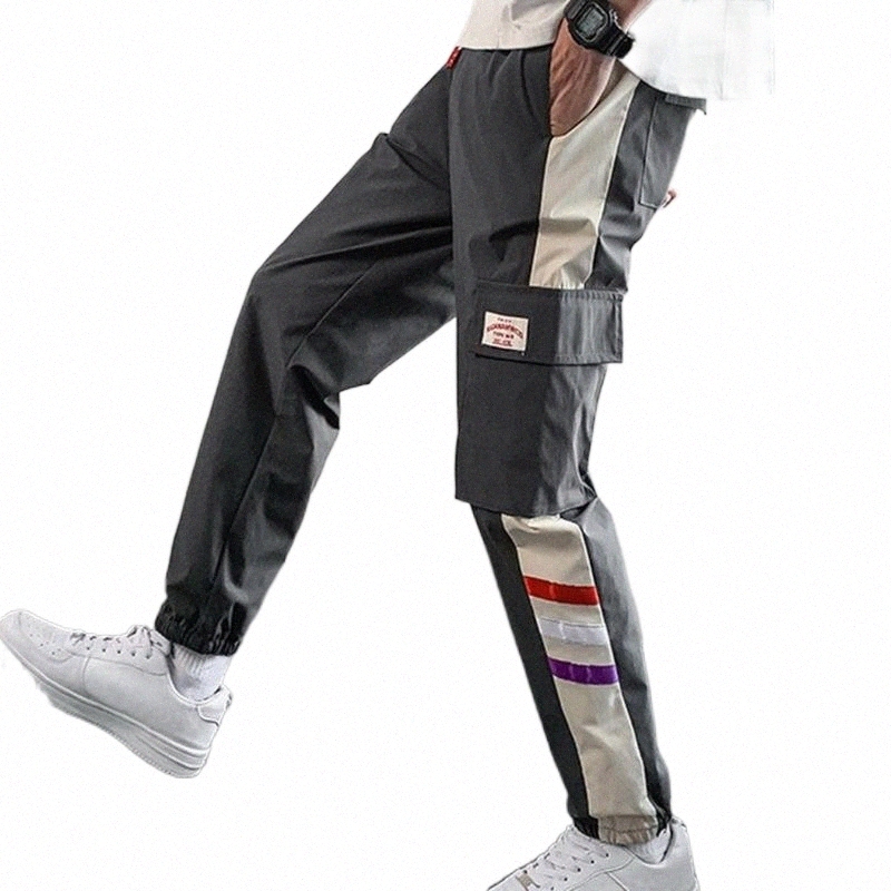 Men's Pants men's Color Block Multi Pockets Cargo Harem Pants Hip Hop Side Sriped Trousers Track Pant Workout Pencil Jogger p1ZX#-image-799546819
