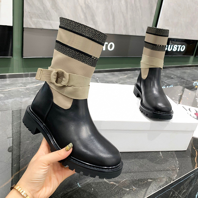 

Designer Leather and Fabric Ankle Boots Women Platform Sock Boot Casual Martin Boot Chunky Block Sole Booties